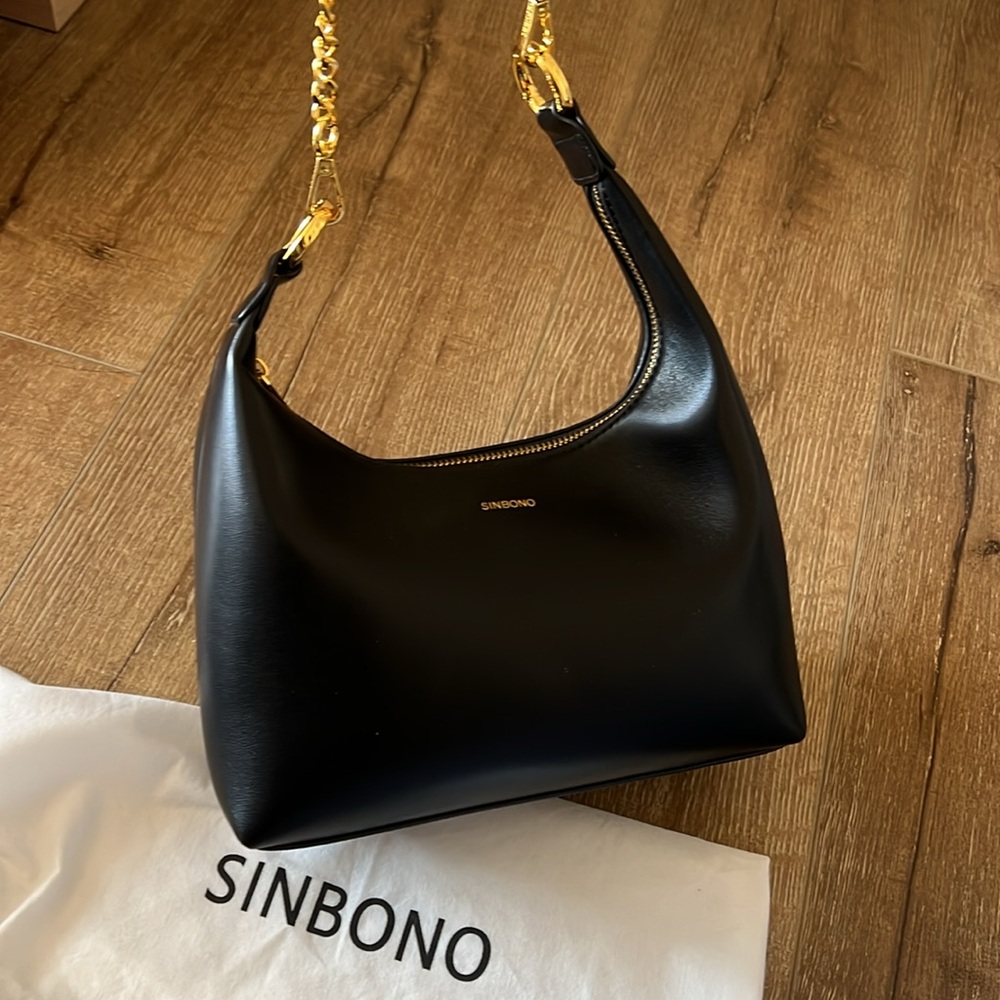 Sinbono Black vegan leather dumpling bag with convertible handle